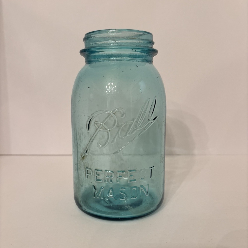 Vintage Ball Perfect Mason Jar Aqua Blue Glass #9 Bottom Canning Fruit Jar